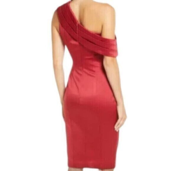 Lavish Alice Burgundy Off The Shoulder Pleated Side Cocktail Dress - Picture 3 of 15